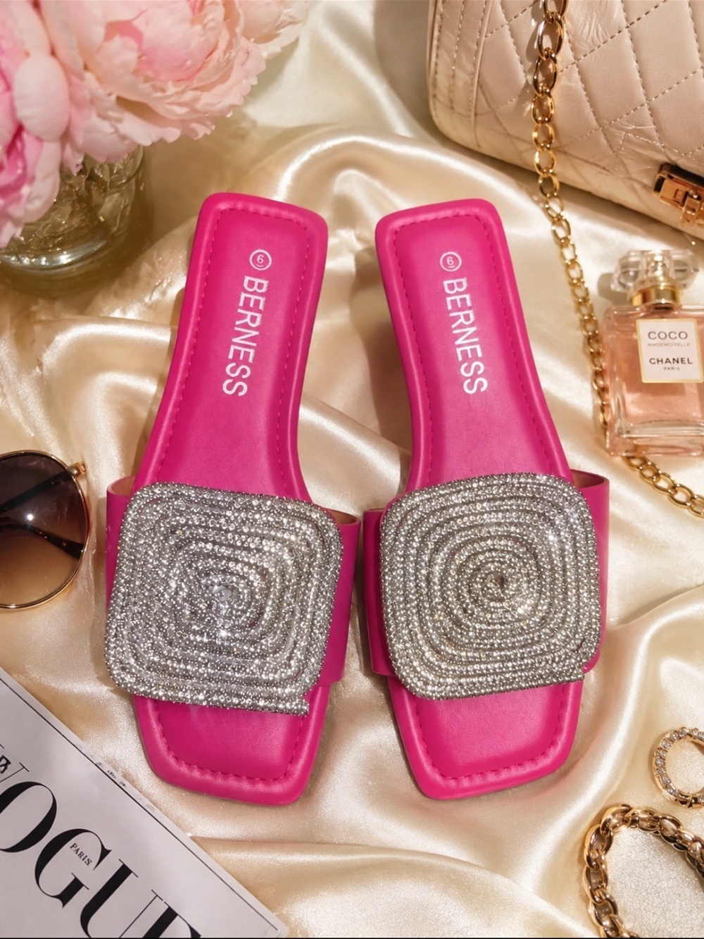 Fuchsia Embellished Slide Sandals by Unknown Brand - Picture 3 of 5